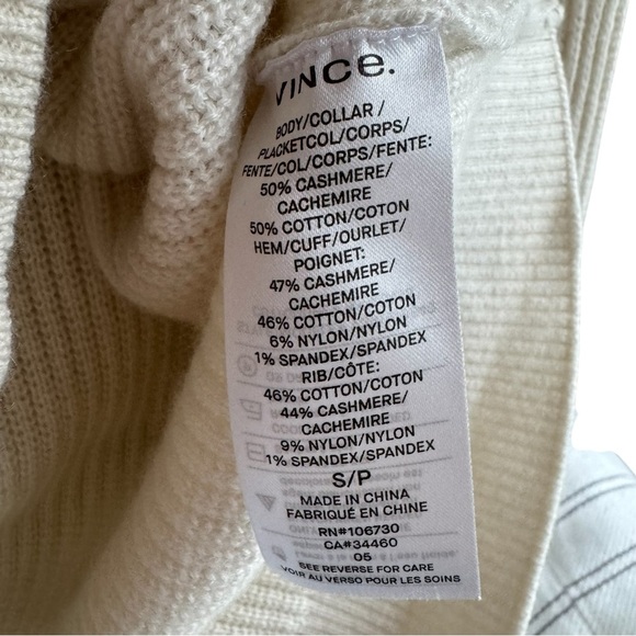 VINCE Cashmere Blend Long Sleeve Slit Back Sweater | Cream Ribbed Knit Small‎ - Picture 5 of 8